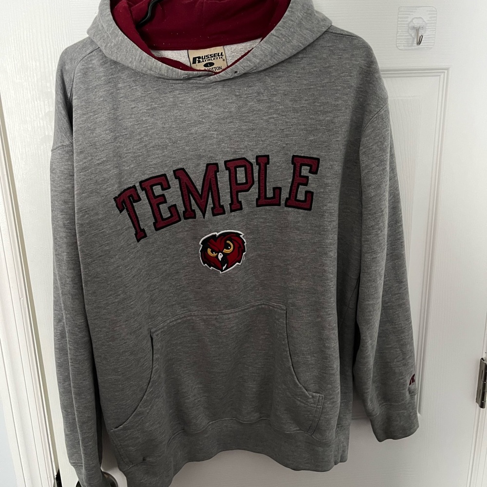 Vintage Temple University‎ Russell Athletics Hoodie Grey Large